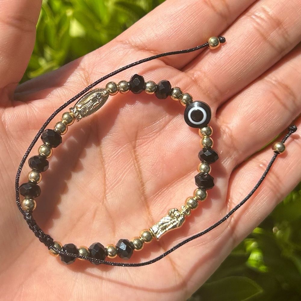 🧿🖤 St Jude & Our Lady Of Guadalupe Black Evil Eye Bracelet